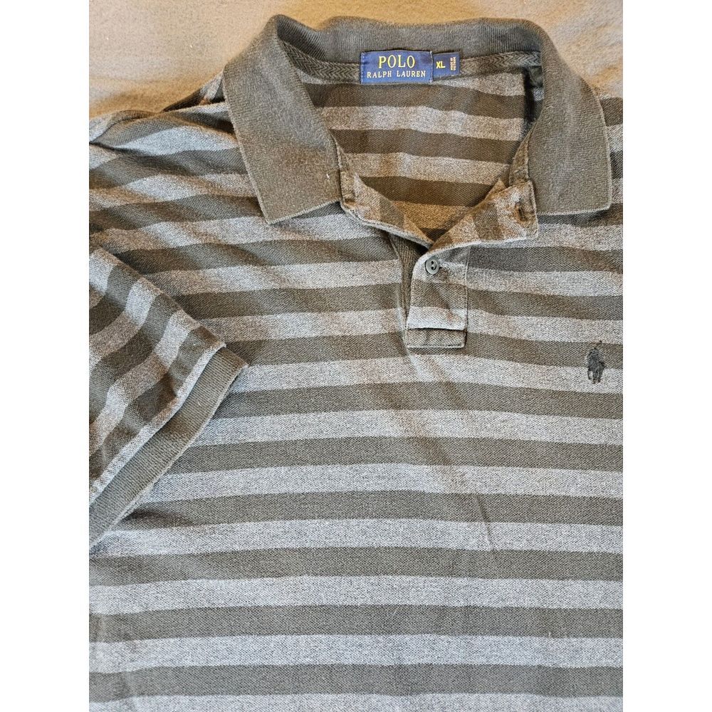 Ralph Lauren Mens Shirt Size XL Striped Gray Black Heather Short Sleeve Polo Top